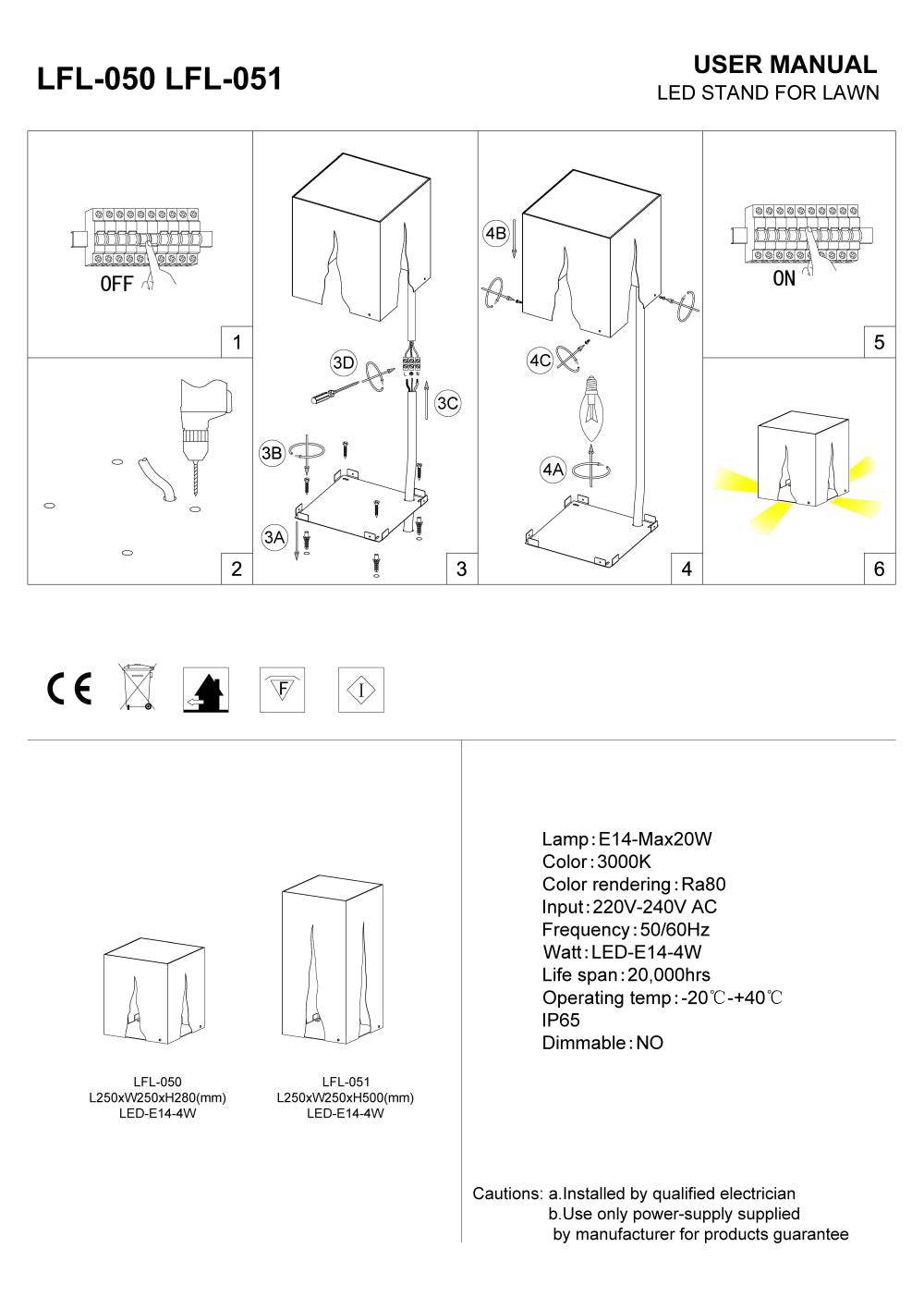 Black square path bollard light installation guide