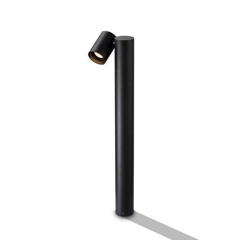 Black adjustable bollard light on a white background