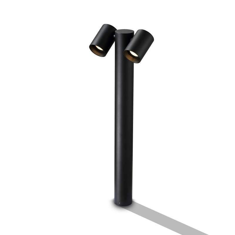 Black spotlight bollard light on white background