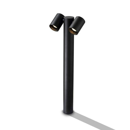 Black spotlight bollard light on white background