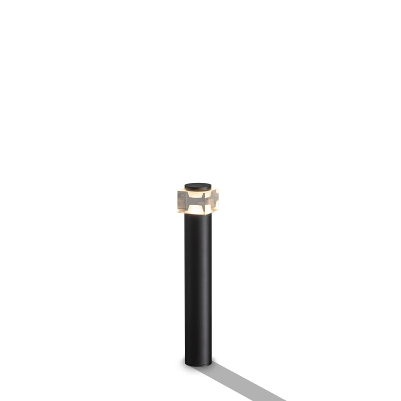 black exterior bollard light shown on a white background