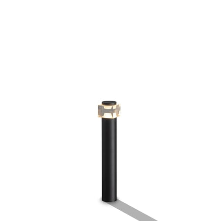 black exterior bollard light shown on a white background