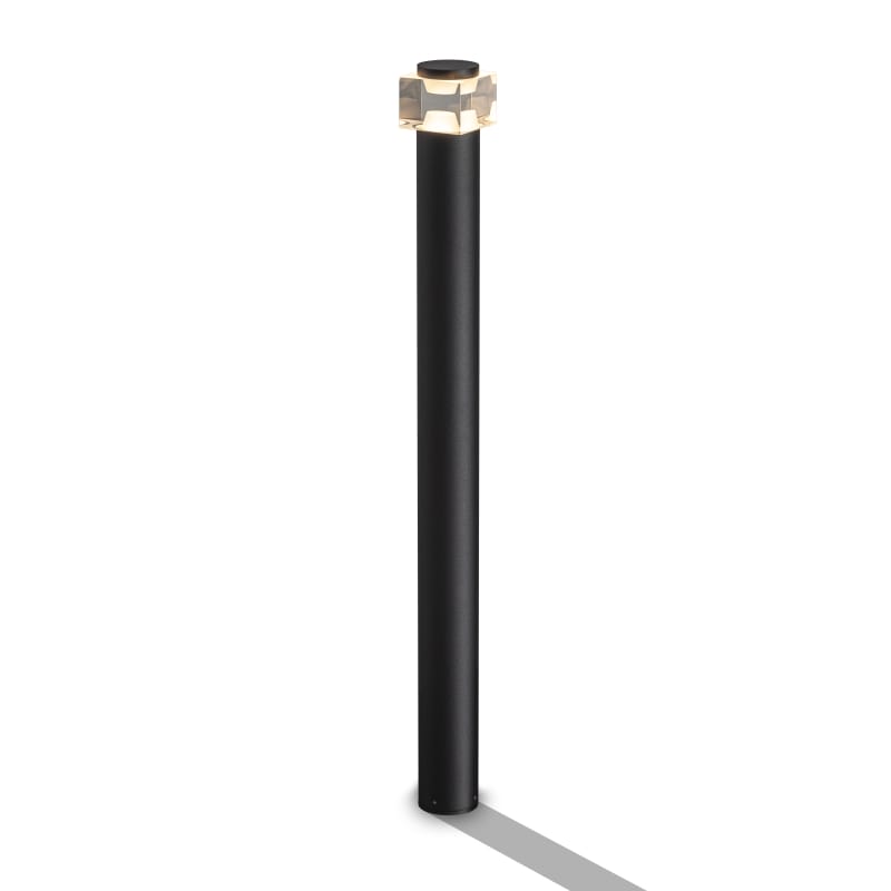 Black LED bollard path light on white background