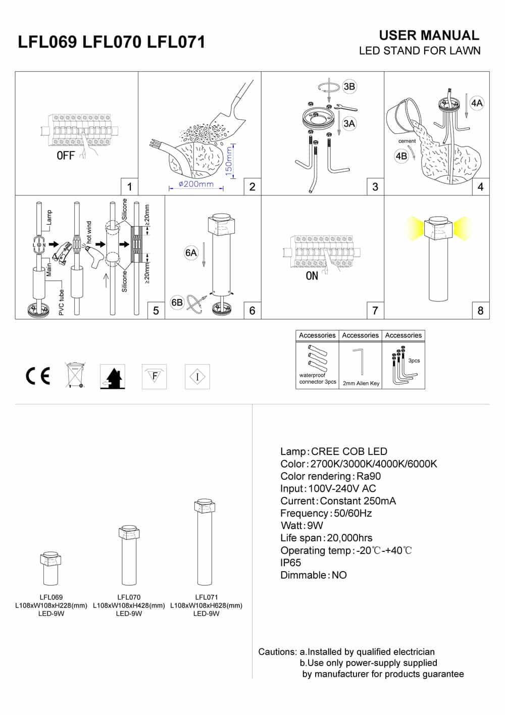 Black square bollard light installation guide