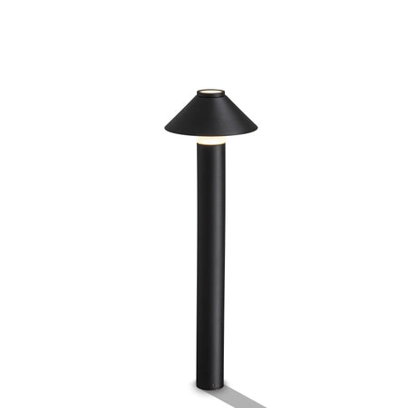 Black outdoor garden bollard light on white background
