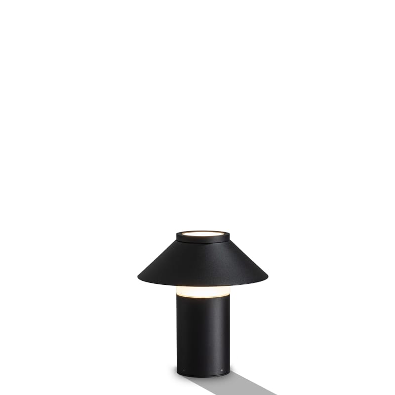 Black small garden bollard light on white back ground