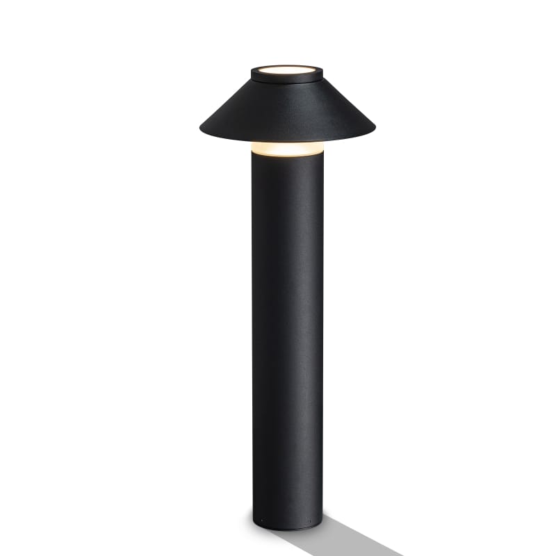 Black landscape bollard light shown on a white background