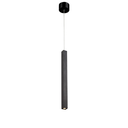 black slimline hanging pendant light on a white background 