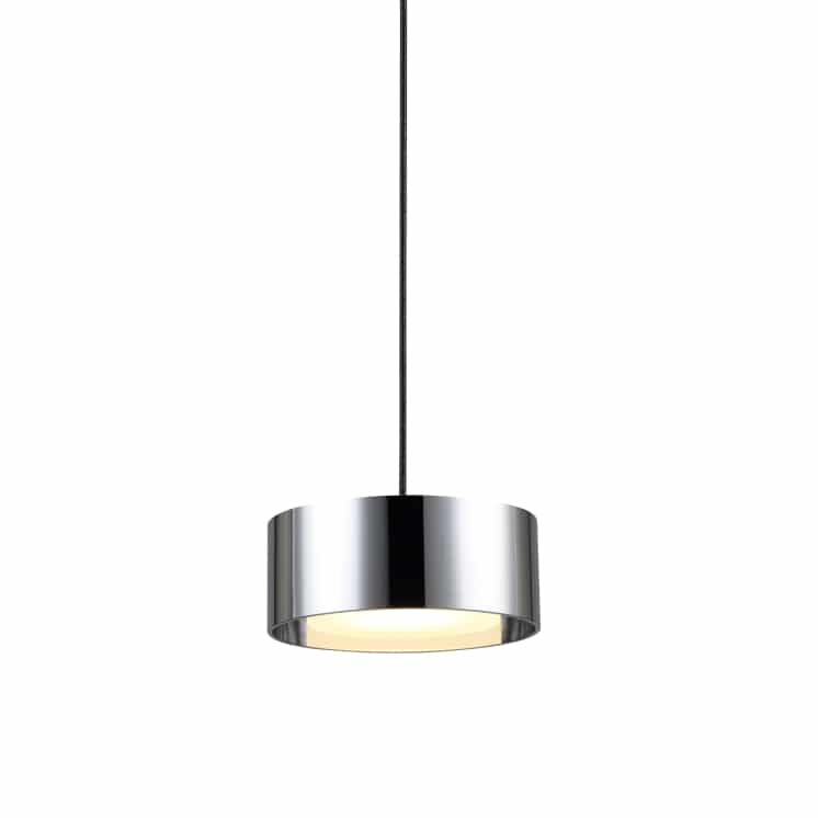 Silver hanging ceiling light fixture on a white background