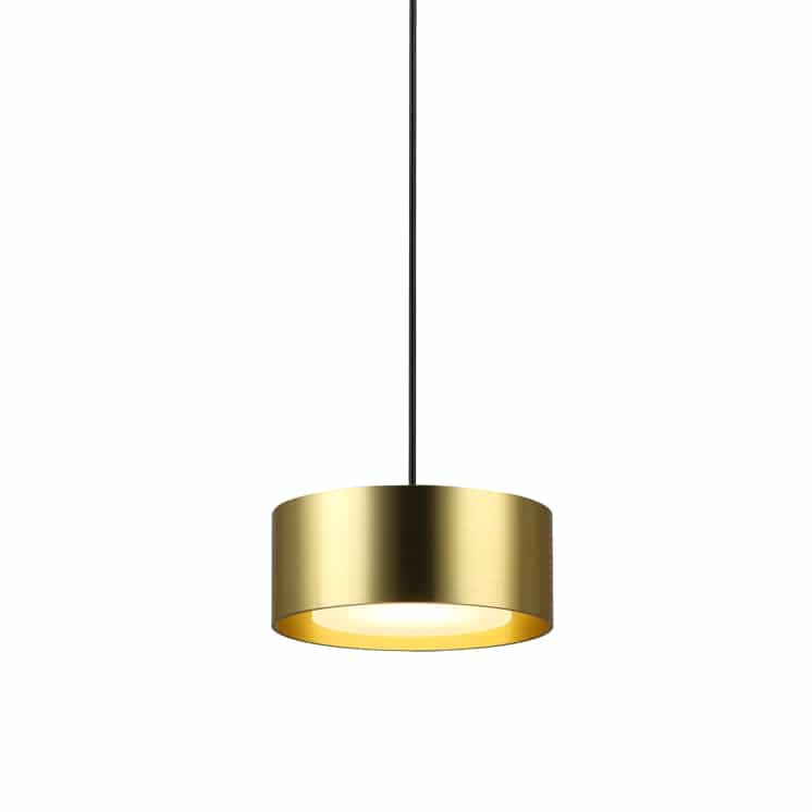 Gold pendant light on a white background