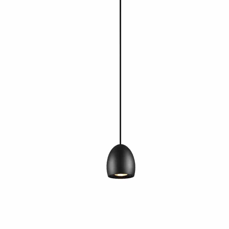 Black drop pendant light on a white background