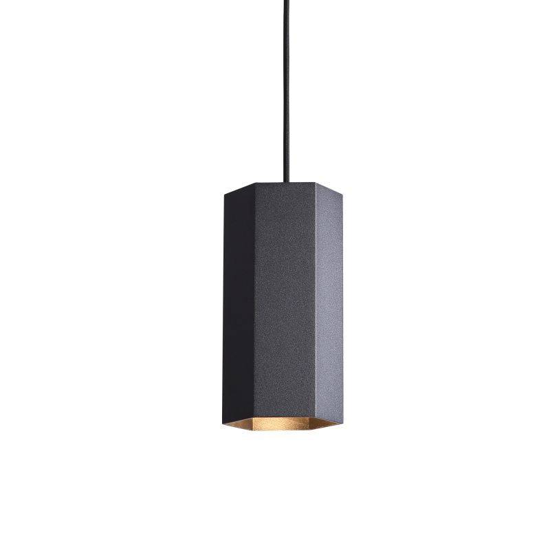 Black pendant light fitting on a white background