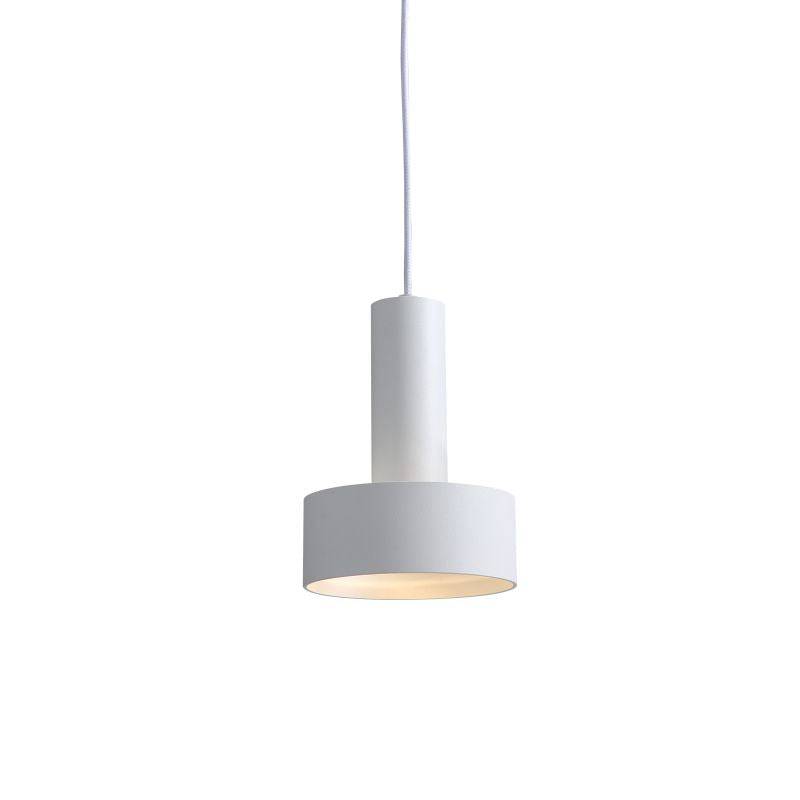 Modern white pendant light on a white background