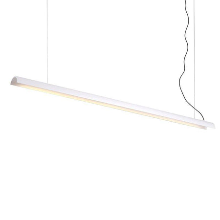 White modern linear pendant light on a white background