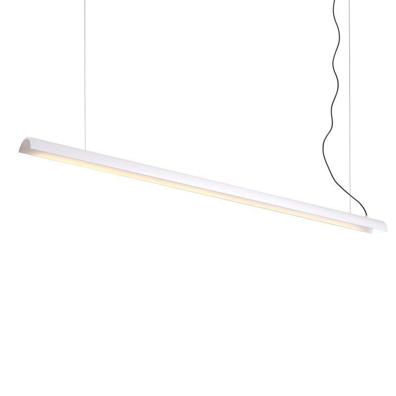 White modern linear pendant light on a white background
