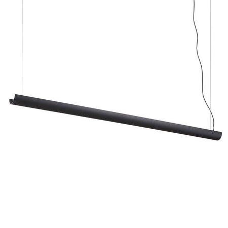Black linear LED pendant light on a  white background
