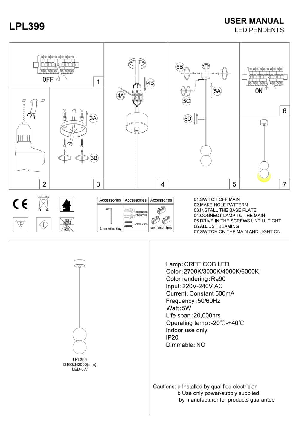 Golf round LED pendant light installation guide