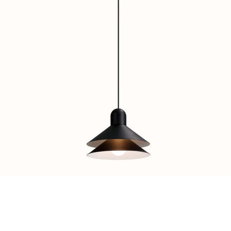 Modern black pendant light on a white background