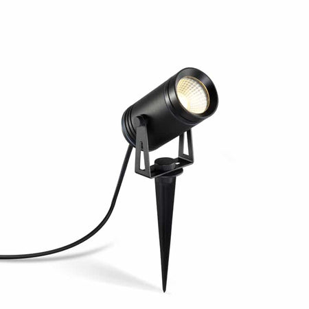black LED stake light on a white background