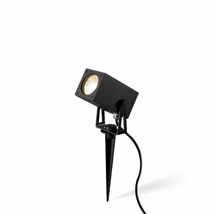 black outdoor spike garden light on a white background 