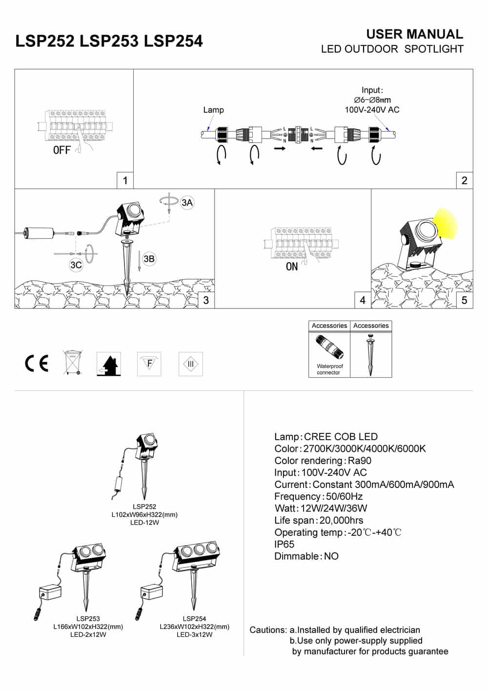 black mains powered spike light installation guide
