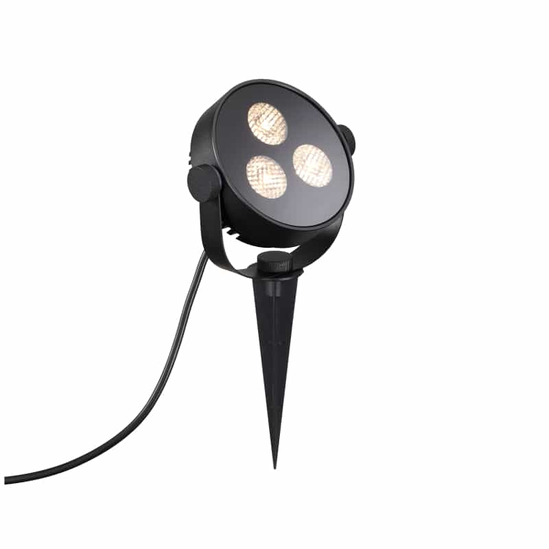 black LED ground spike light shown on a white background