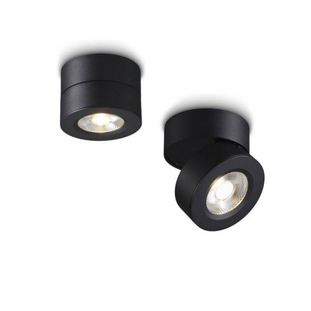 black adjustable surface mounted downlight on a white background