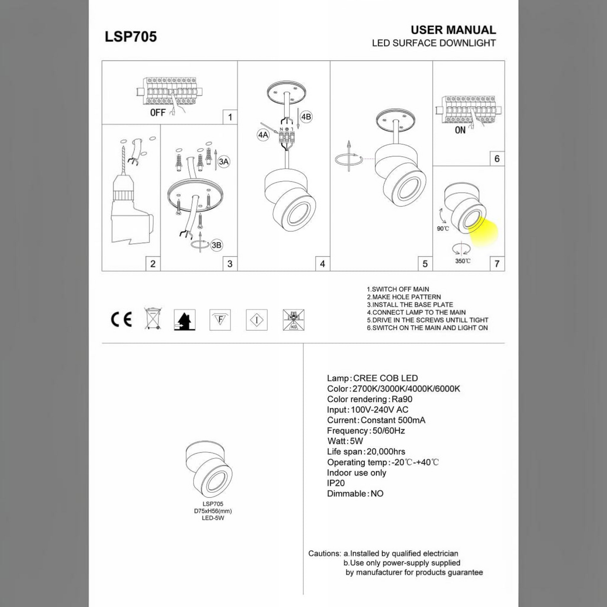 white adjustable ceiling light installation guide