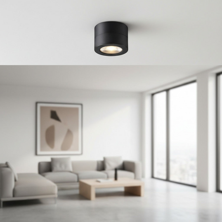 black adjustable ceiling lamp installed in the living room of a home