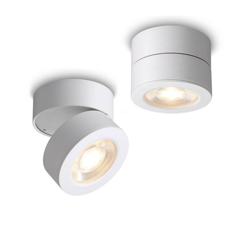 white surface mount adjustable spotlight on a white background