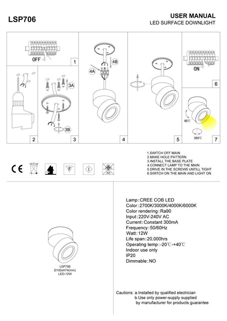 white surface mount adjustable spotlight installation guide