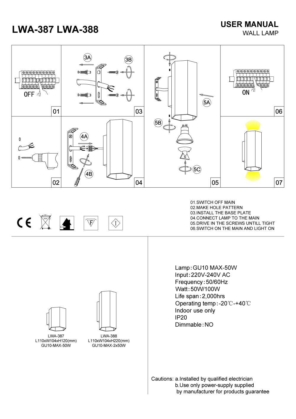 White interior up and down wall light installation guide