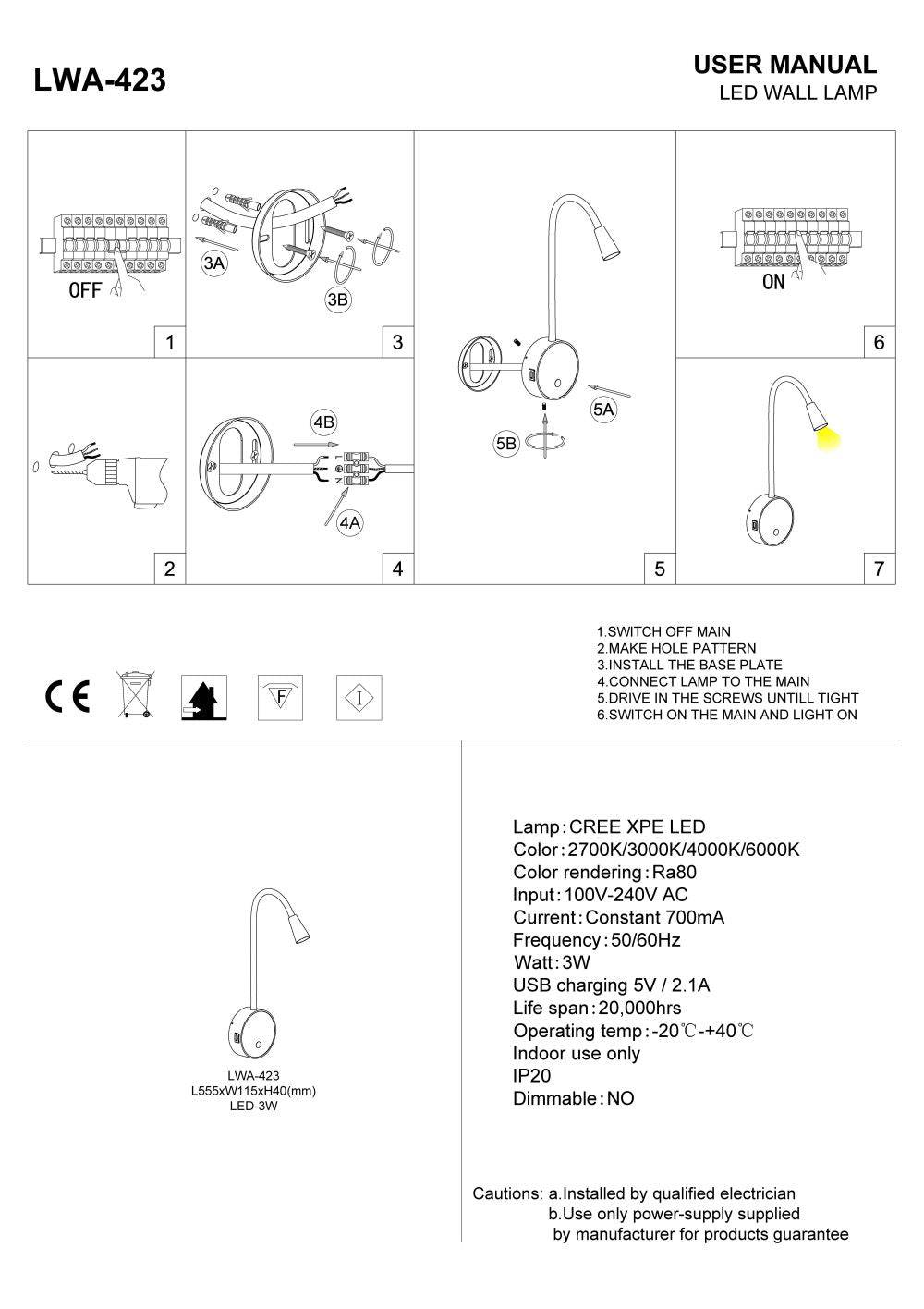 white flexible LED reading lamp installation instructions
