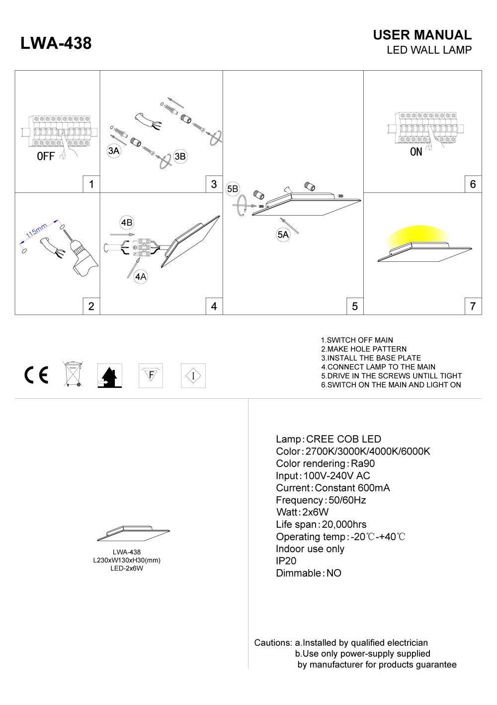 Black internal wall uplighter installation guide