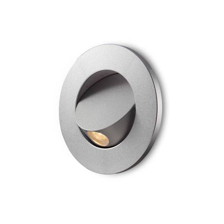 Silver recessed wall or bed headboard reading light shown on a white background