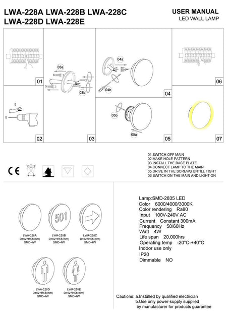 LED male WC sign installation guide 