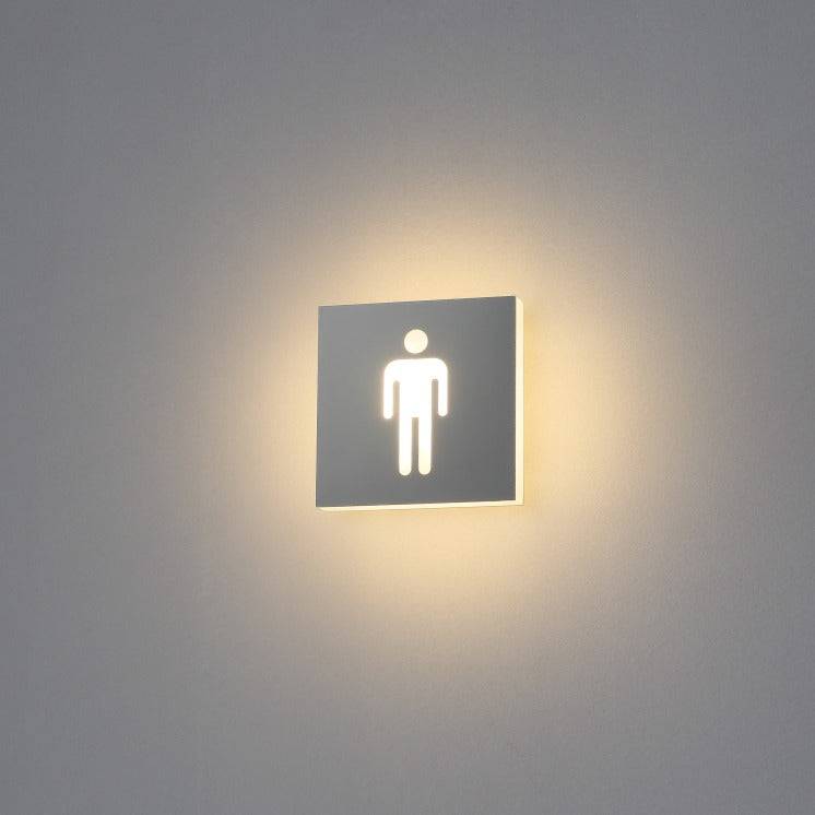 illuminated mens toilet sign shown on a white wall 