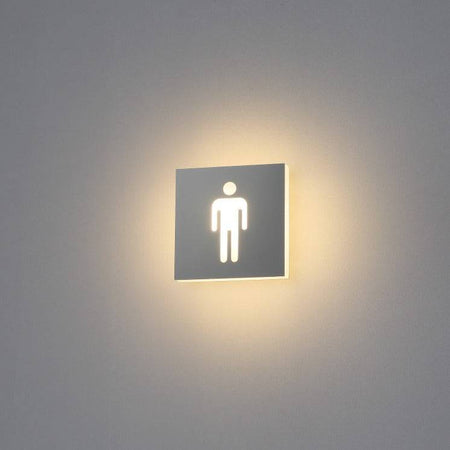 illuminated mens toilet sign shown on a white wall 