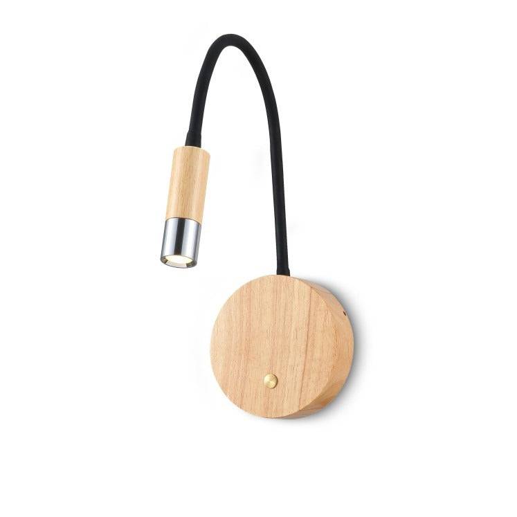 beech wood flexible wooden reading light shown on a white back ground