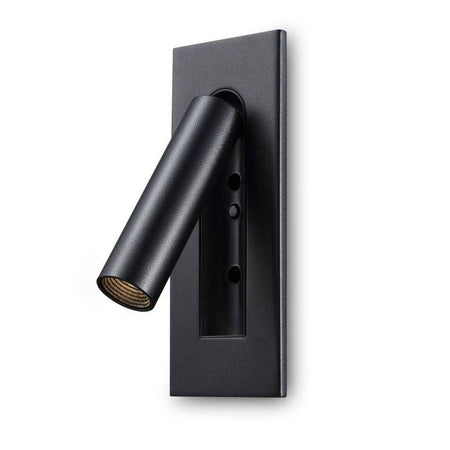 black recessed LED reading wall light shown on a white background