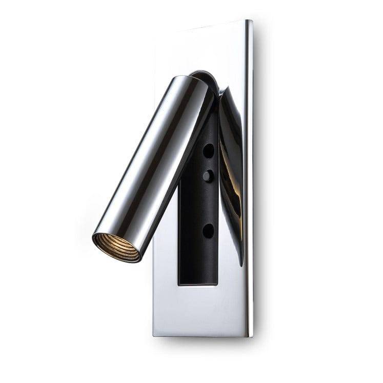 polished chrome recessed LED reading wall lamp on a white background