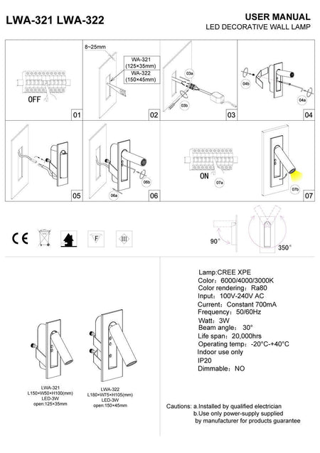 3 Watt Black Recessed Adjustable LED Reading Wall Light - Ultra Beam Lighting Ltd
