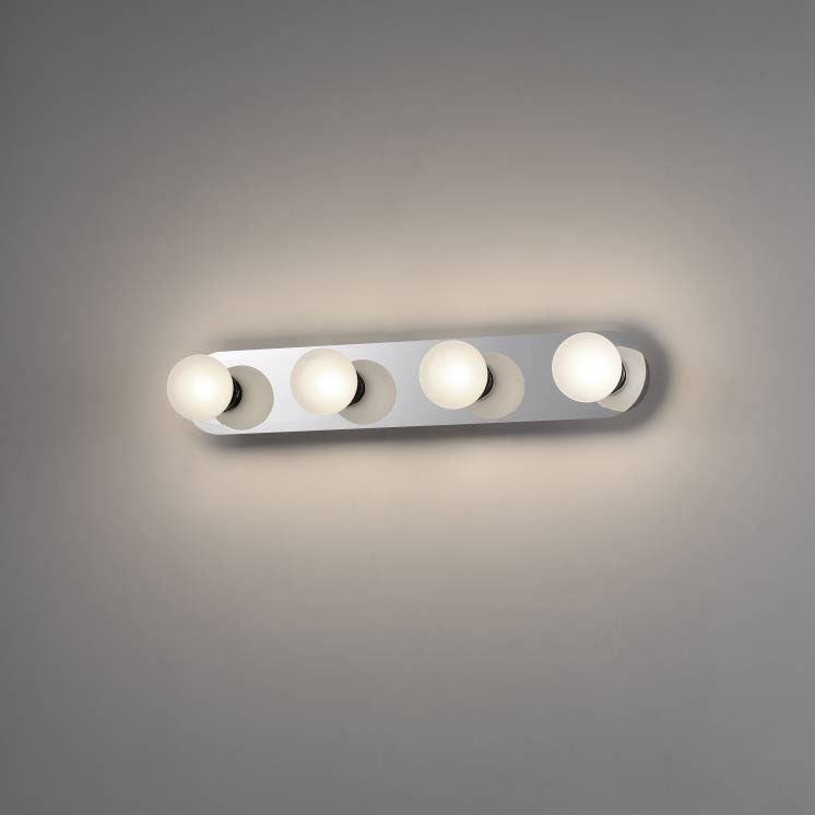 silver vanity light for bathroom mirror mounted on a grey wall 