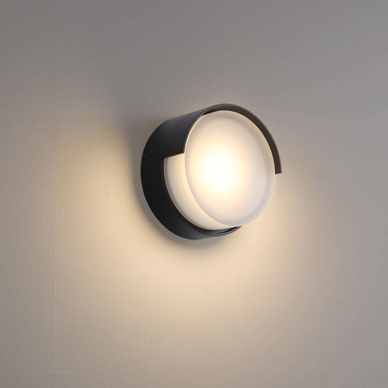 black LED exterior wall light shown on a white background