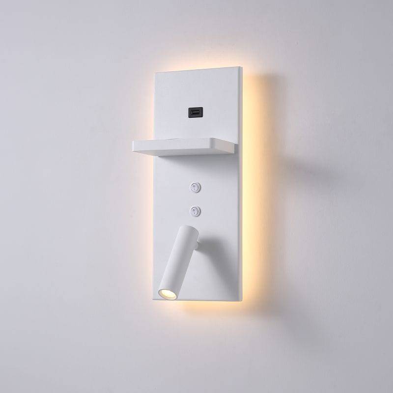 white bedroom wall light with reading light product image mounted on a white wall