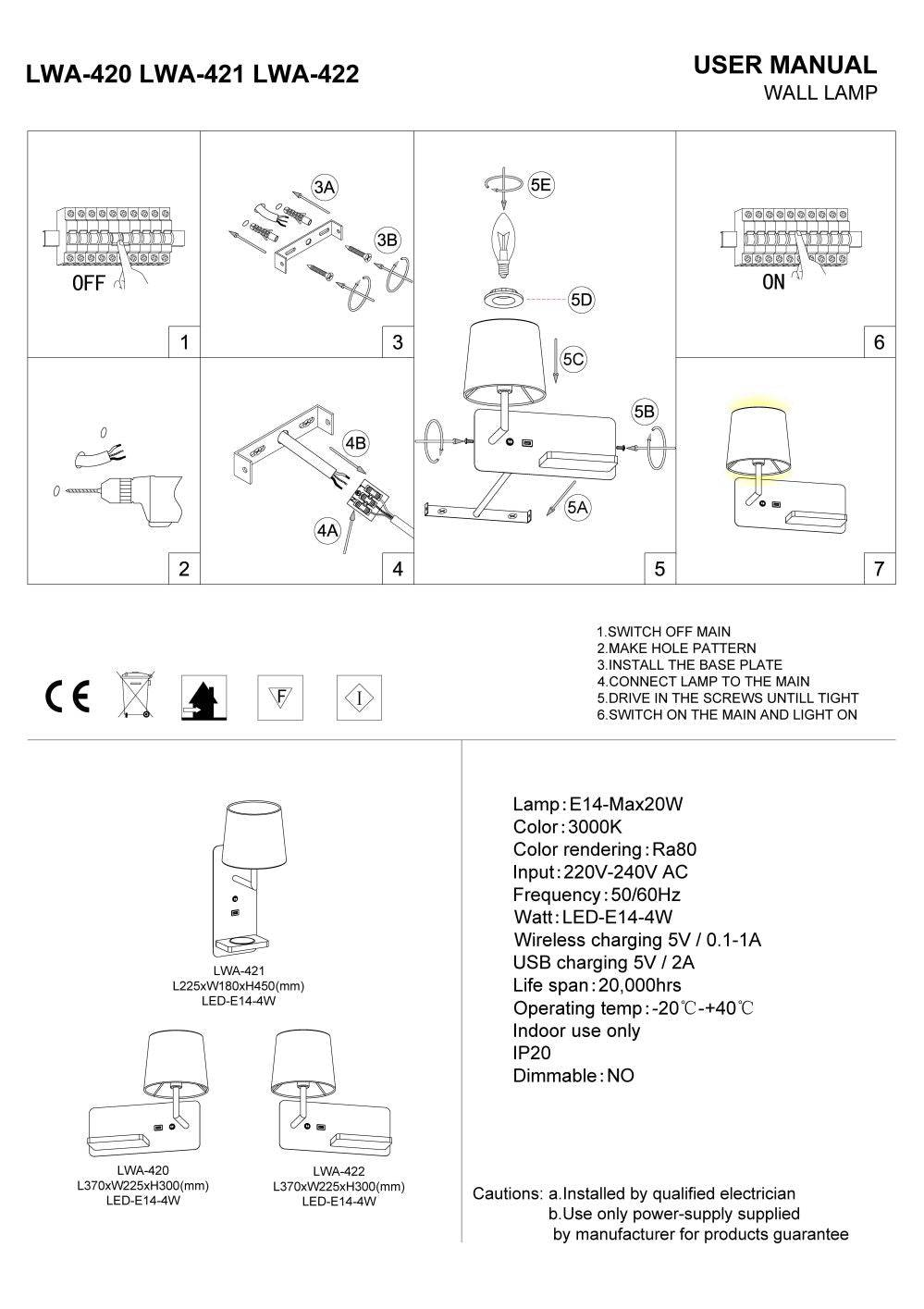 White reading wall lamp for bedroom installation instructions