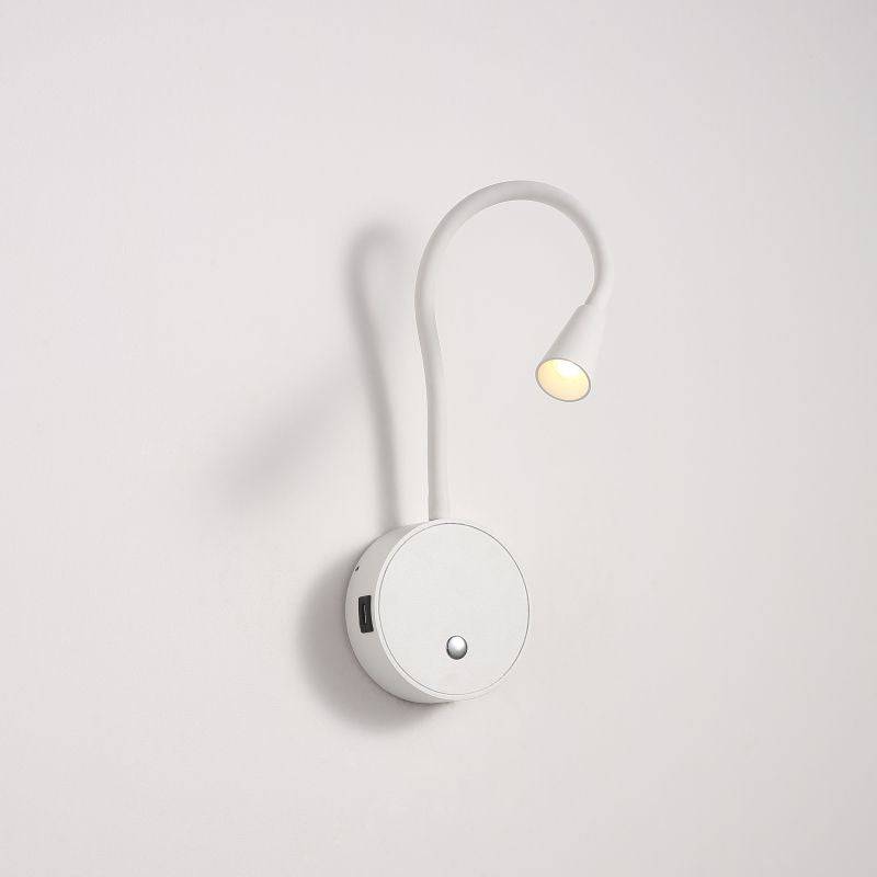white flexible LED reading lamp installed on a white wall 
