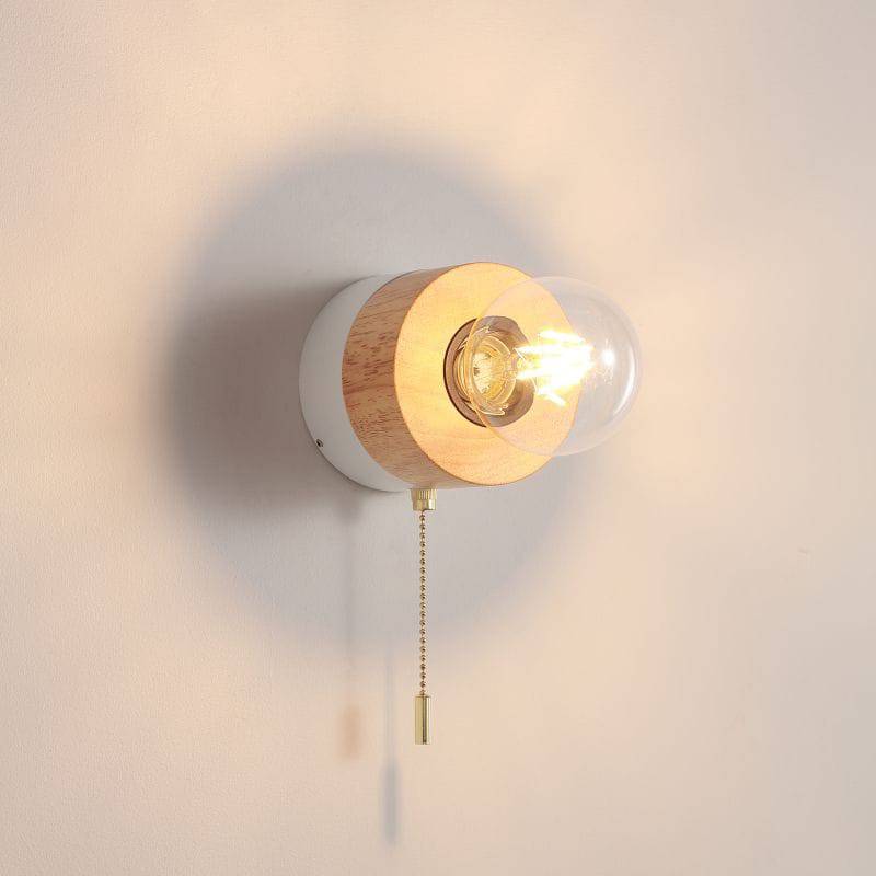 White interior LED wall light with pull cord on a white background