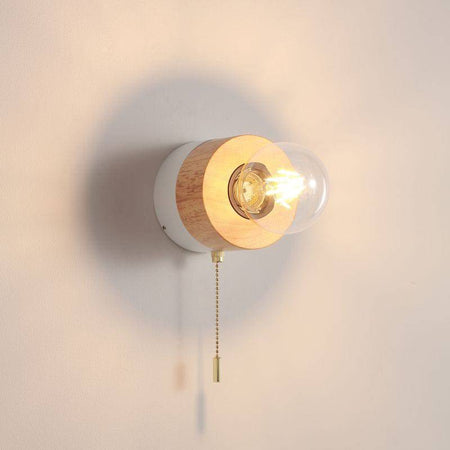 White interior LED wall light with pull cord on a white background