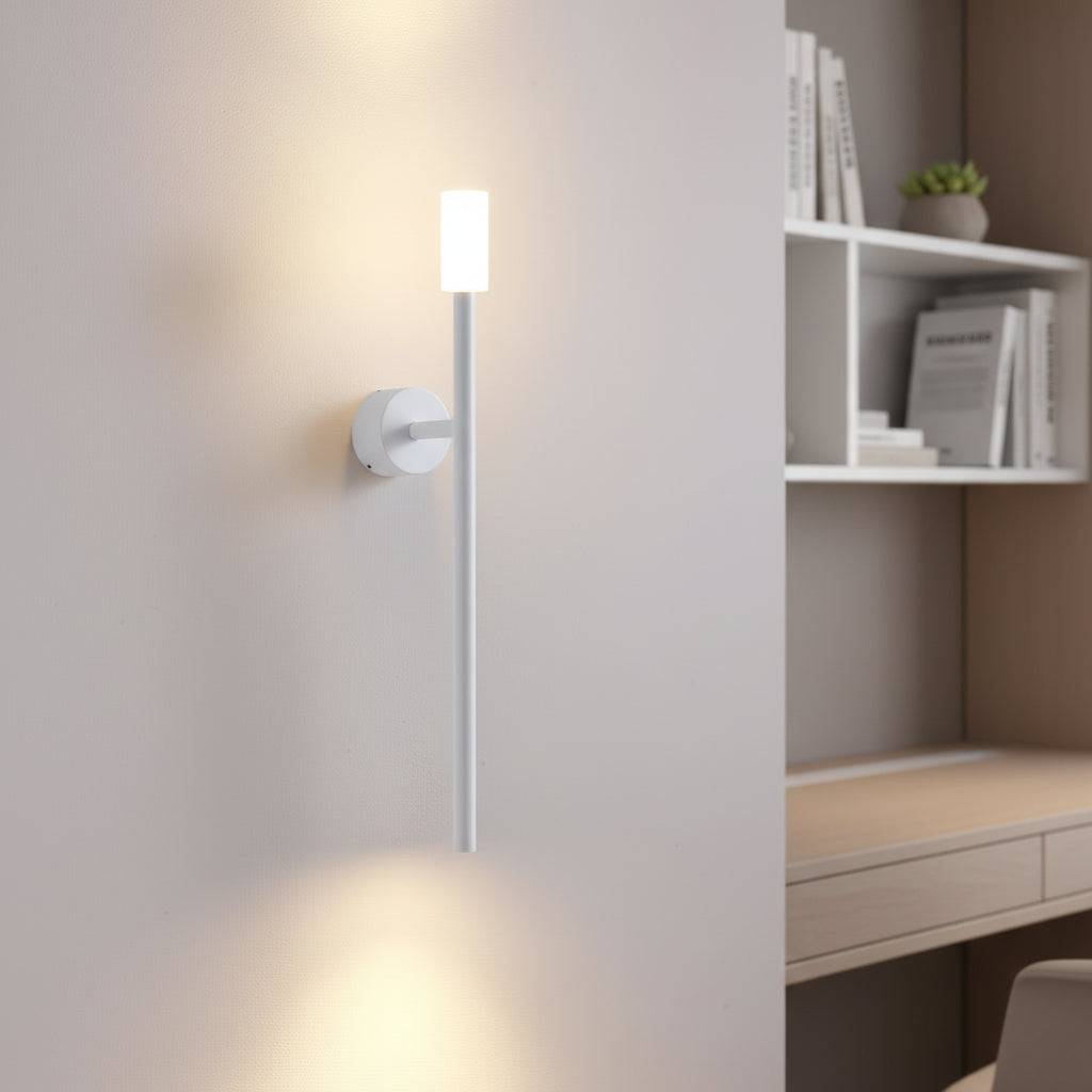White up down interior wall light on  a white wall in a study area